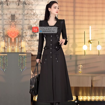 VJE Women's splicing long sleeve long dress- SOJ.