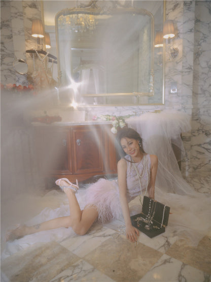 Wardrobes by Chen Purple Round Neck Sleeveless Dinner Feather Dress-Xera