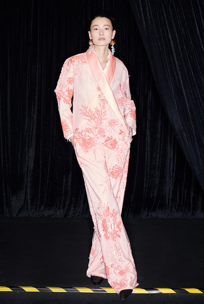 M essential Mackay designer brand falling flower embroidered fabric layered loose robe - BEAST.