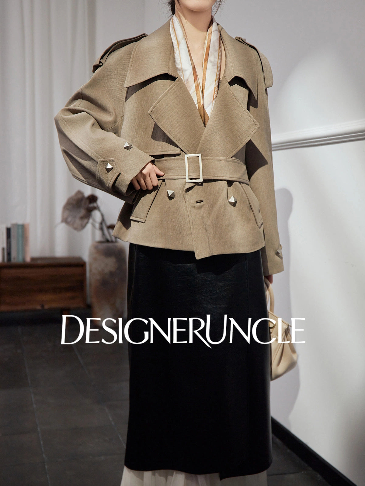 DGU "Goose Shadow" gray British style mid-length slimming jacket - RCANE.