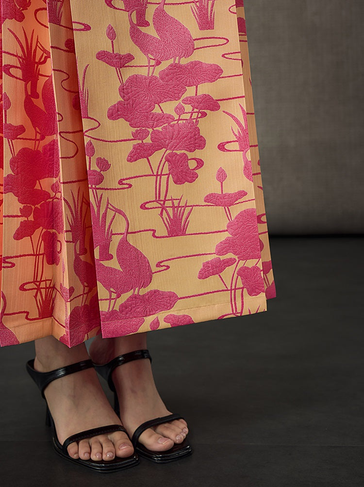 HECO Summer Lotus Pond Crane Long Skirt - GRAD.