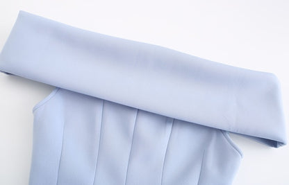 DOLLY High End Off Shoulder Peplum Tube Top Slim Fit Wedding Guest Dress-HANS