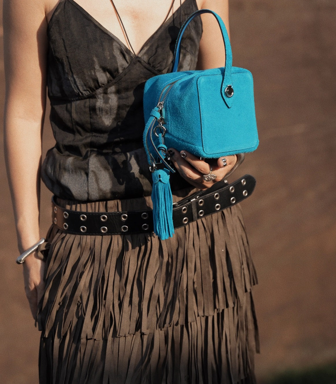 IUBALLET  suede small square fringe handbag - ENVY.