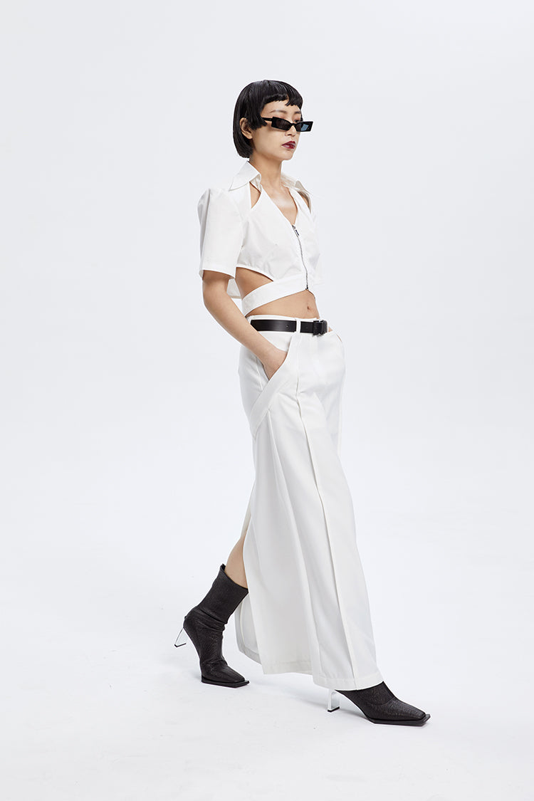 TINY IN zippered slit long straight legs structured seams low waist skirt -TENDO