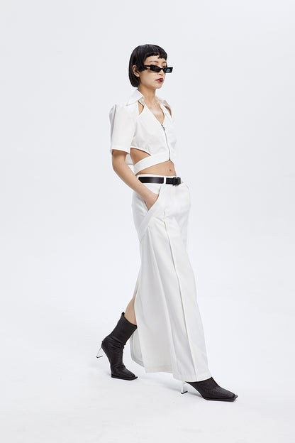 TINY IN zippered slit long straight legs structured seams low waist skirt -TENDO