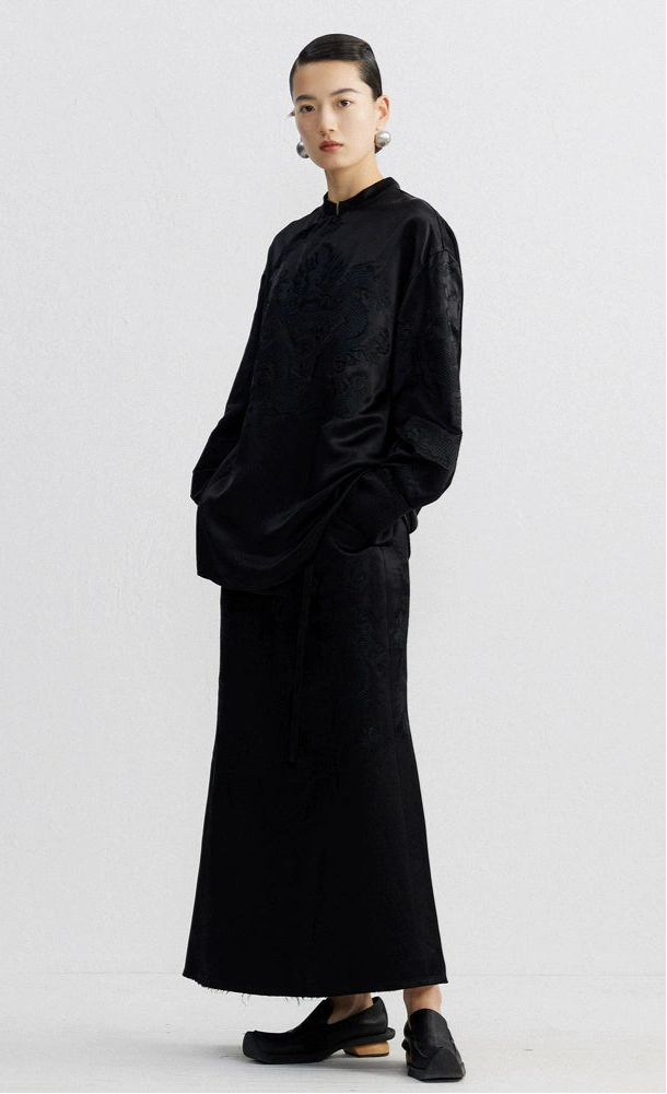 ZHUCHONGYUN  embroidered lace-up waist mermaid skirt--AEITSU.