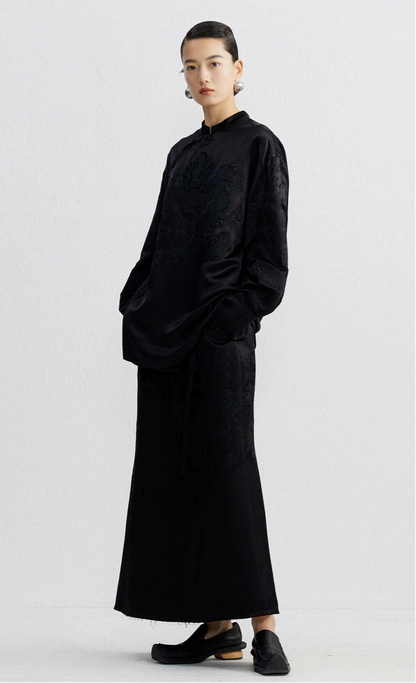 ZHUCHONGYUN  embroidered lace-up waist mermaid skirt--AEITSU.