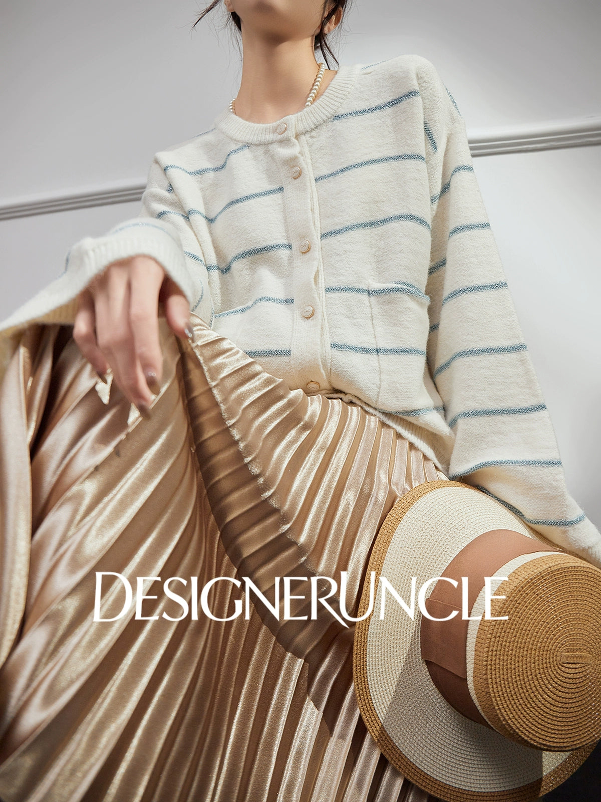DGU| Off-white striped new light luxury niche design sweet and versatile double-knit top - TRUST.