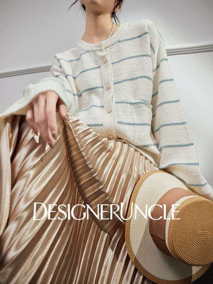 DGU| Off-white striped new light luxury niche design sweet and versatile double-knit top - TRUST.