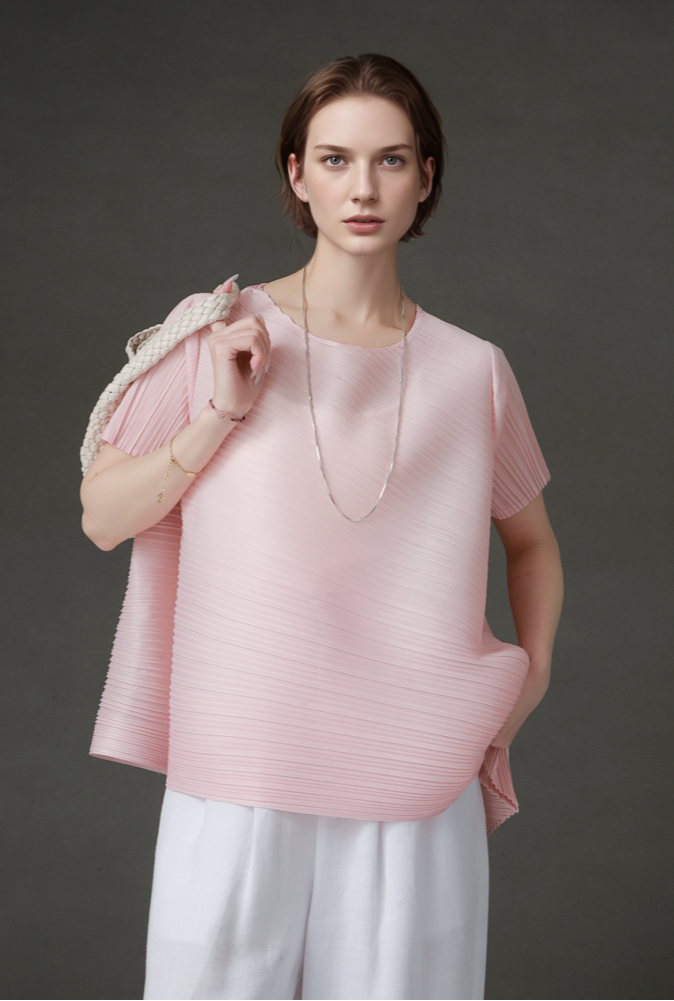 PIAOIN Miyake style simple premium pleated design T-shirt  -CECILLIA