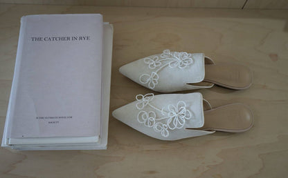 B-FEI women summer white beaded flat shoes-MOREU.