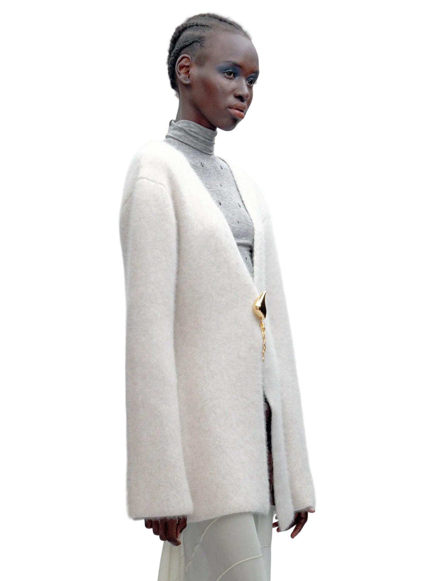 JACQUES WEI Gray-White Wool V-neck Knit Cardigan - HERO