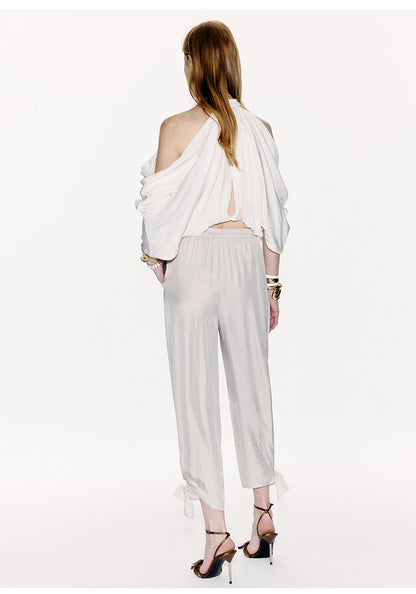 ATELIER MISS LU Draped Off-the-Shoulder Streamers Acetate Top - ATTERY