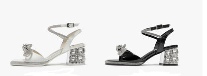 SHOESZOOO Straight Line Rhinestone Thick Heeled Sandals with Bow - GRIT.