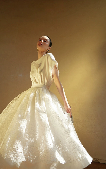 LE VENT&TES AILES French embroidery lace elegant A-line fill skirt-ESME