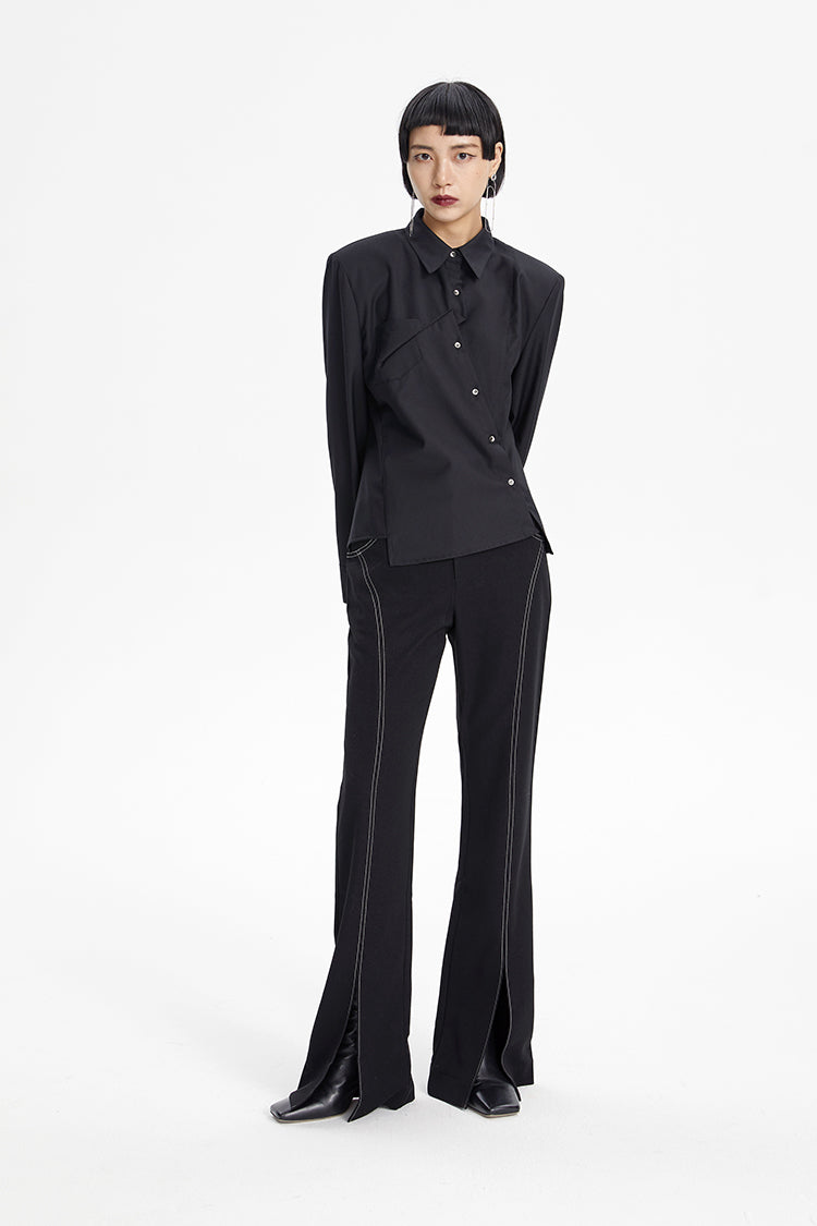 TINY IN irregular elegant women's black white shirt - NAME