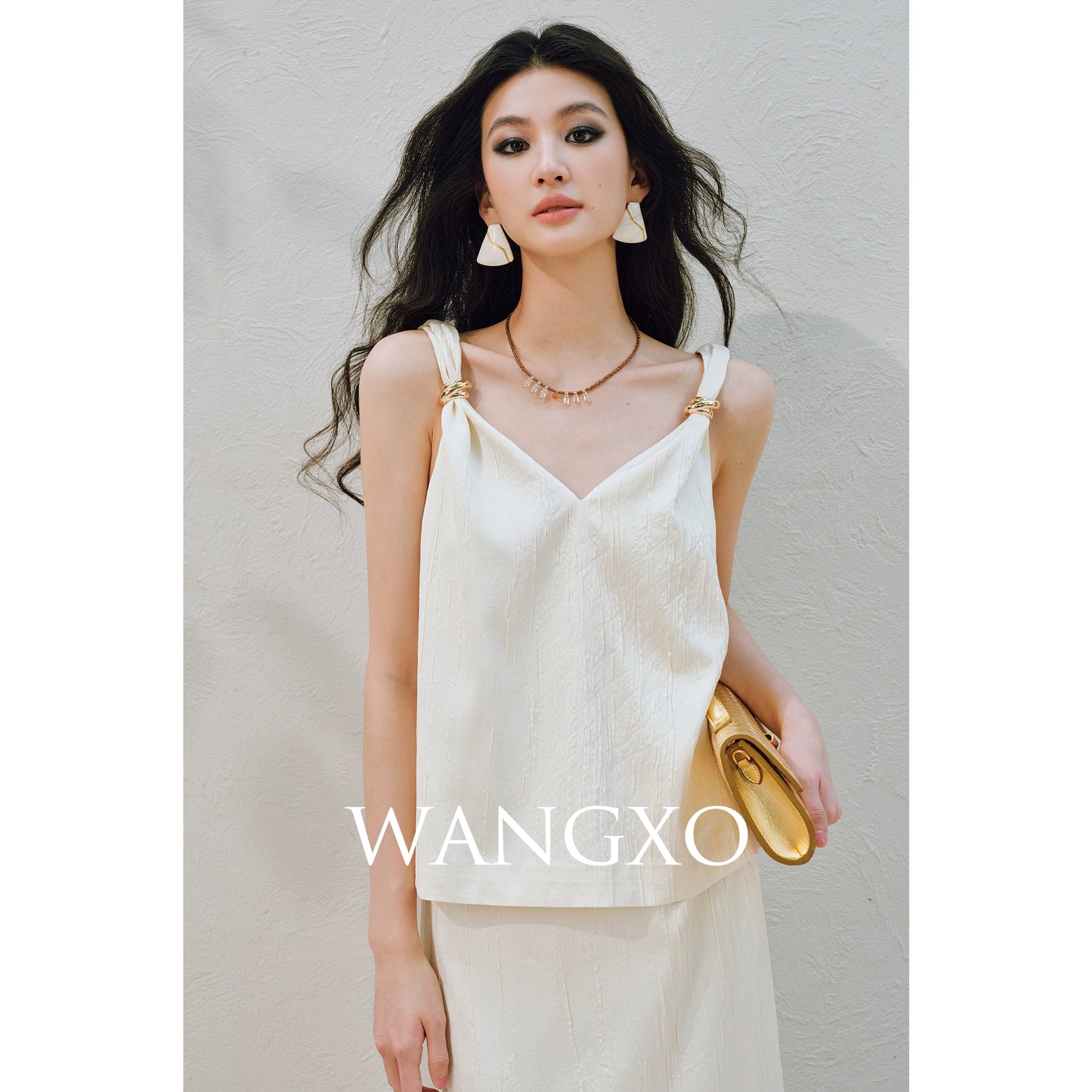 WANGXO | Lazy Precious Metal Shoulder Loop Loose Top & Straight Skirt Set with Sculpted Grace- VERA