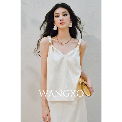 WANGXO | Lazy Precious Metal Shoulder Loop Loose Top & Straight Skirt Set with Sculpted Grace- VERA
