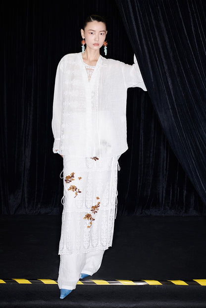 M essential Mackay designer Zen One Linen layered lace-up top - ANTSY.