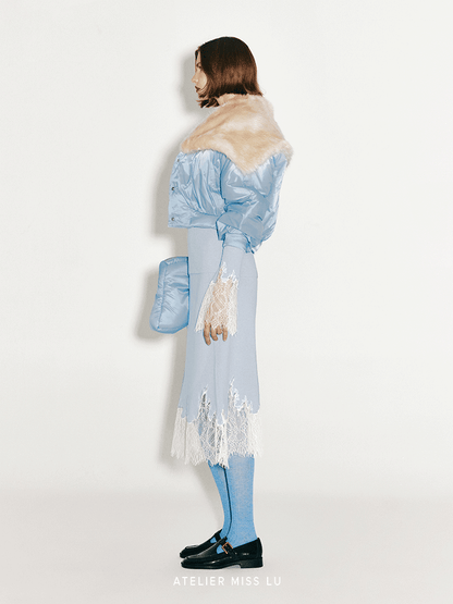 ATELIER MISS LU Faux Fur Collar Cropped Padded Jacket - KERRY.