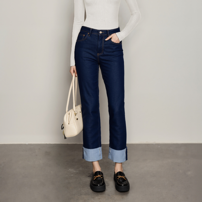ANNASPEAK leg-shaped slightly elastic cropped straight micro-tapered pants jeans-JAG.