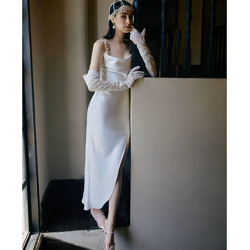 GOUDIN pearl white light luxury banquet evening dress-TIO.