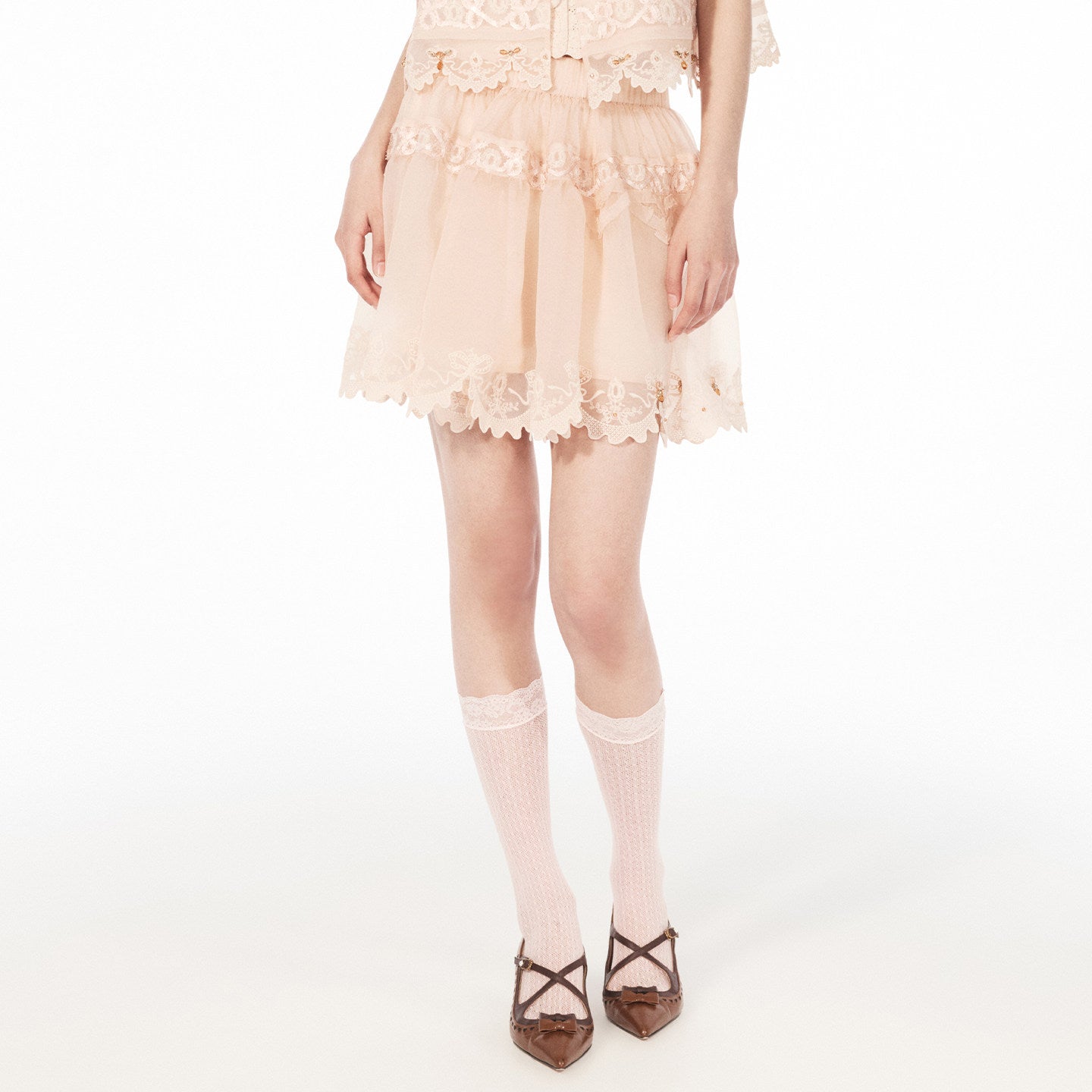 FAME hem drapery organza lace temperament short skirt- GWEN