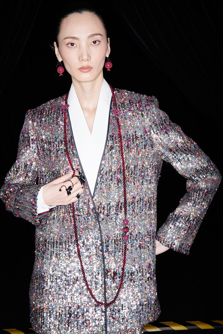 M essential Ma Kai designer Yao Ye embroidered deep V-neck straight suit - FAY.