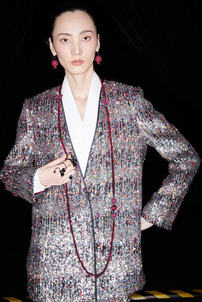 M essential Ma Kai designer Yao Ye embroidered deep V-neck straight suit - FAY.