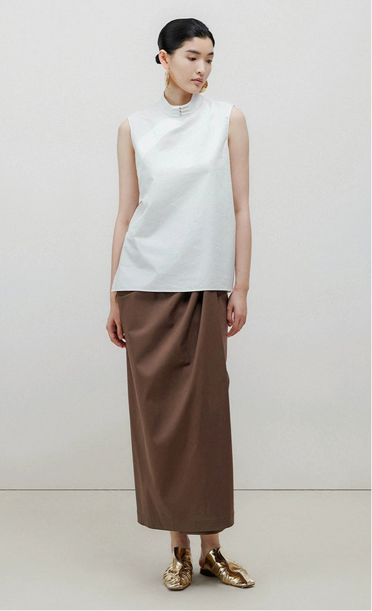 ZHUCHONGYUN White Chinese Buckle Stand Collar Sleeveless Shirt-GINTOKI.