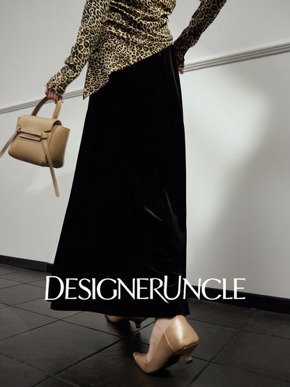 DGU|Twilight Black Velvet High-Waisted Slimming Versatile Commuter French Skirt - Kyla.