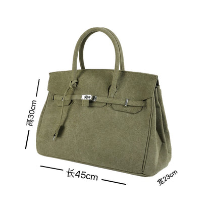 Army green Retro canvas leather tote buckle men/women's weekender
