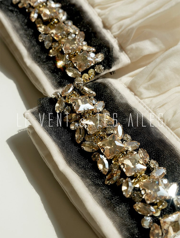 LE VENT&TES AILES retro Crystal embellished Premium Silhouette Tencel Beaded vacation Dress-YUTA