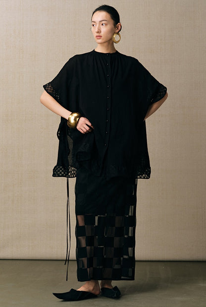 ZHUCHONGYUN summer new black spliced straight skirt--NAMIKAJE.