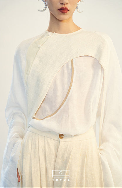 TUYUE backless texture Chinese cool feeling with a long-sleeved top- MONICA.