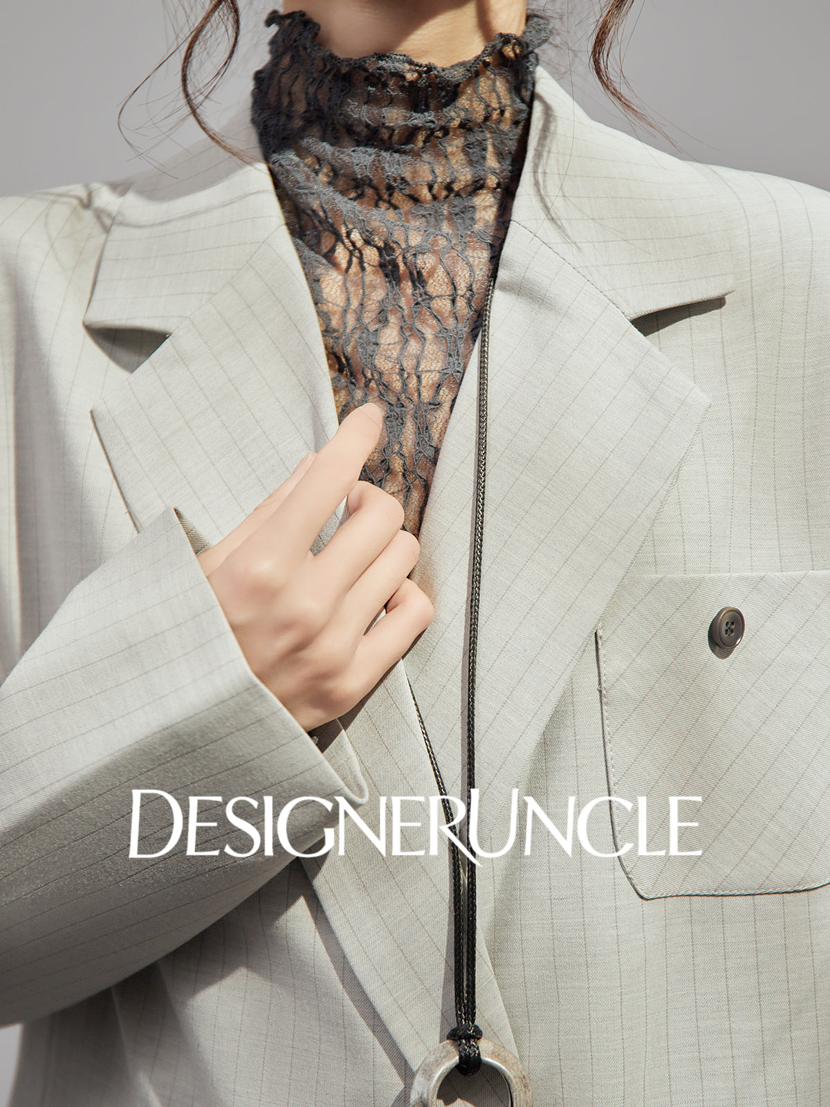 DGU|Gray striped high-end loose design fashionable slimming suit jacket - Louis.
