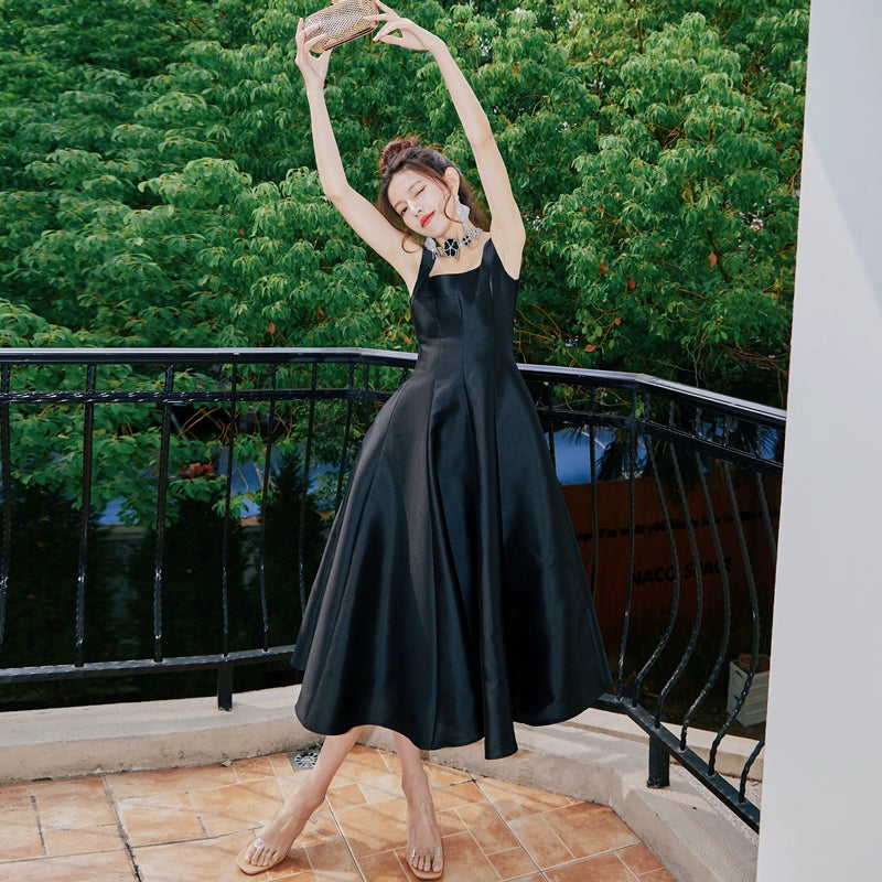 Dolly Elegant Retro Style Square Collar Sleeveless High Waist Formal Dinner Dress- DARANA