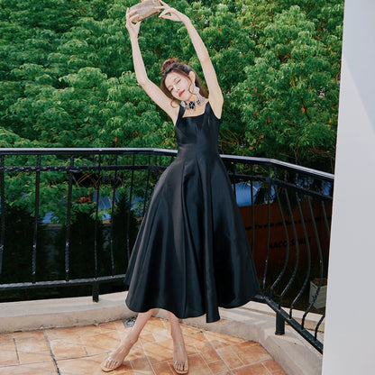 Dolly Elegant Retro Style Square Collar Sleeveless High Waist Formal Dinner Dress- DARANA