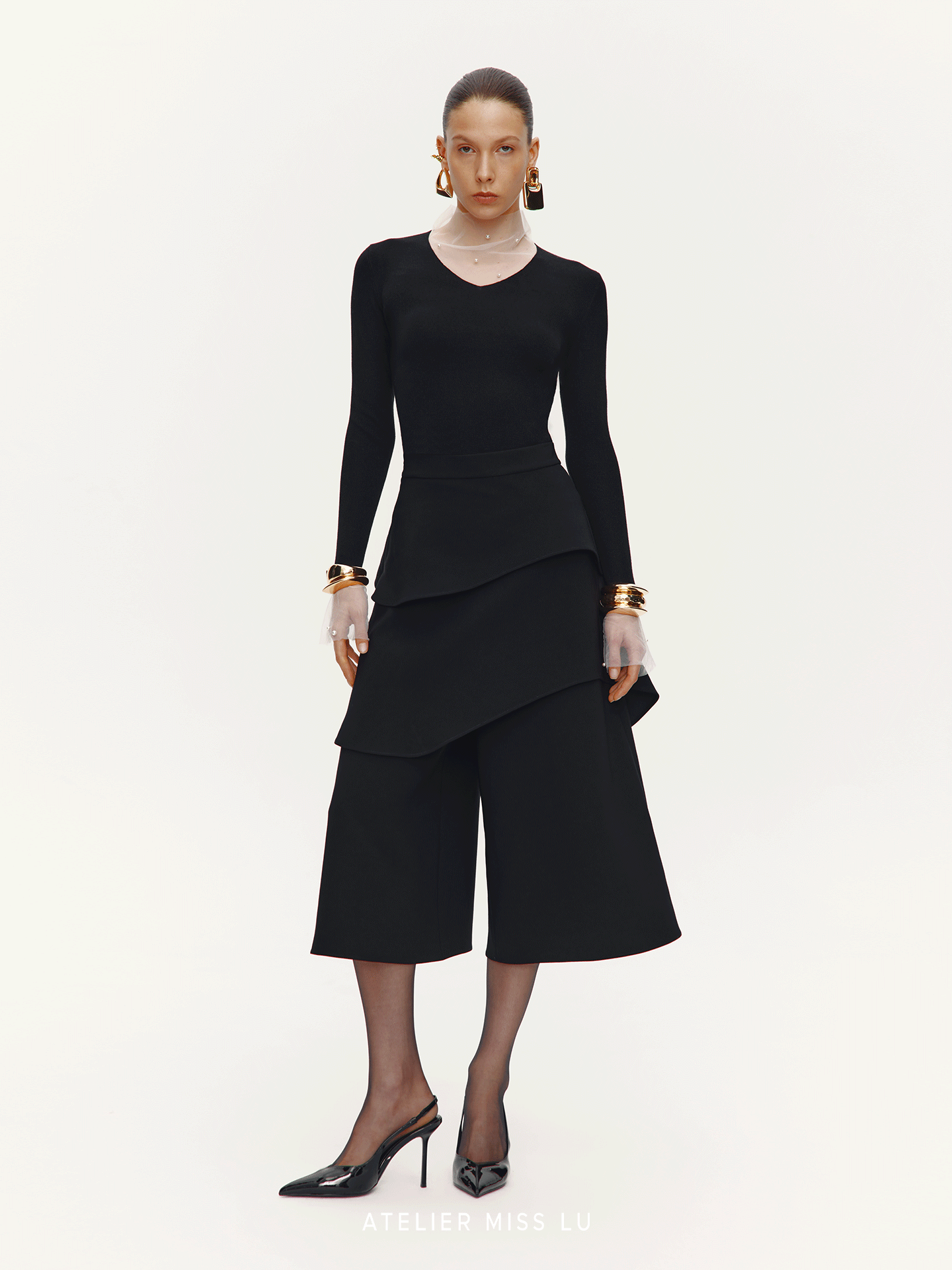 ATELIER MISS LU Multi-layered Cut Splicing Cropped Culottes - SERAPHIMS