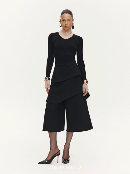 ATELIER MISS LU Multi-layered Cut Splicing Cropped Culottes - SERAPHIMS