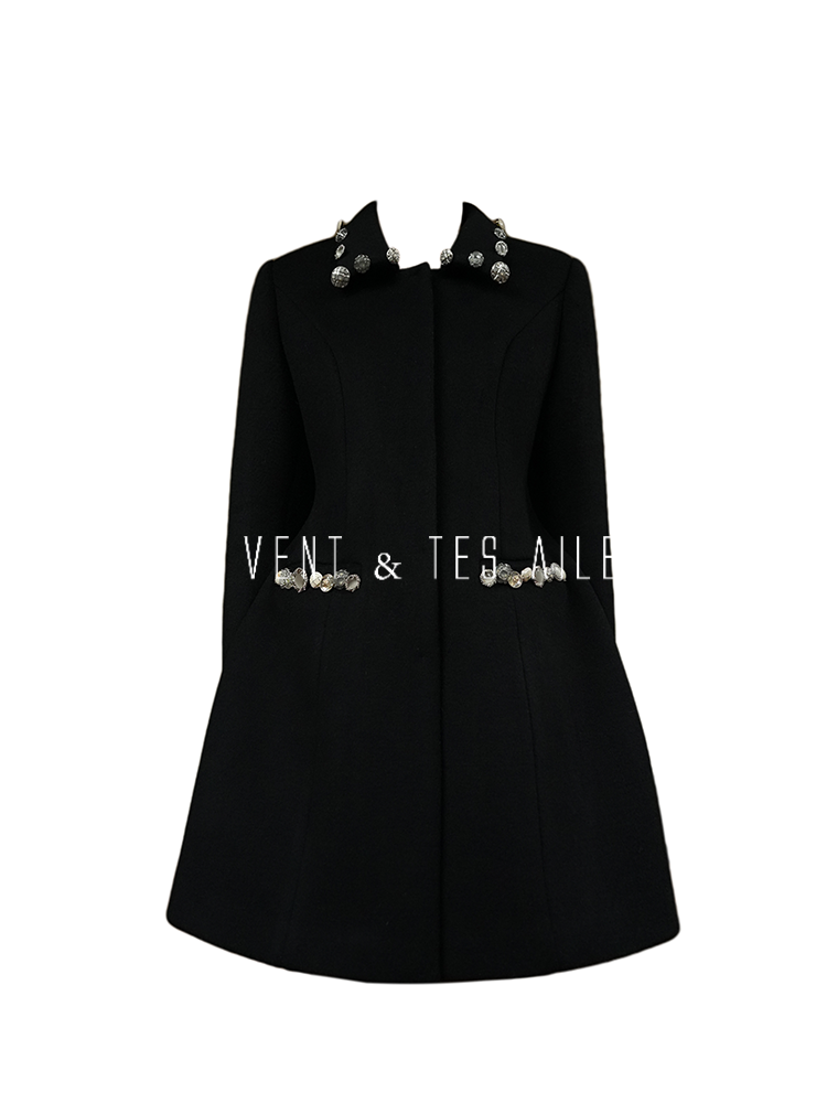 LE VENT&TES AILES Classic Stone button Wool Tweed Jacket Coat -INES