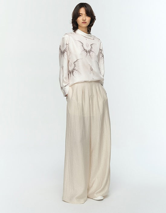 COMME MOI  summer women's lapel silk print shirt top - MASTER.