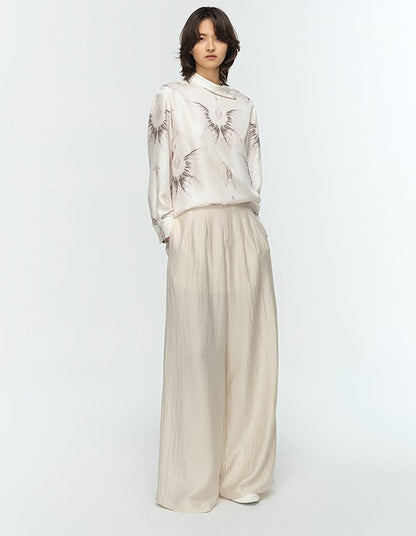 COMME MOI  summer women's lapel silk print shirt top - MASTER.