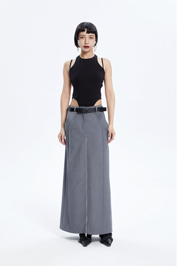TINY IN zippered slit long straight legs structured seams low waist skirt -TENDO