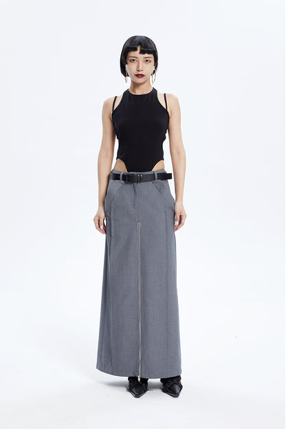 TINY IN zippered slit long straight legs structured seams low waist skirt -TENDO