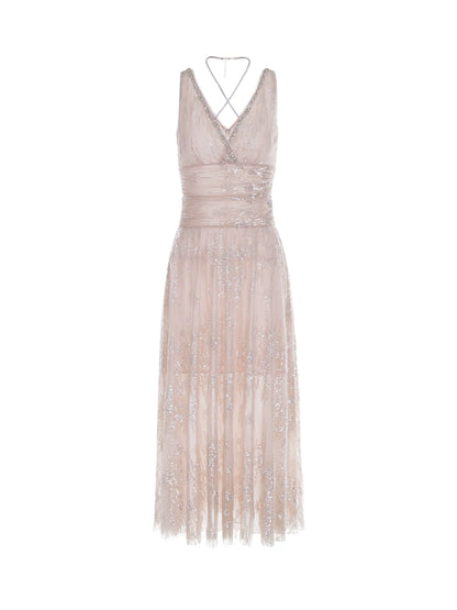 Wardrobes by Chen High End Sleeveless Wrap Embroidered Bead Dress-Sama