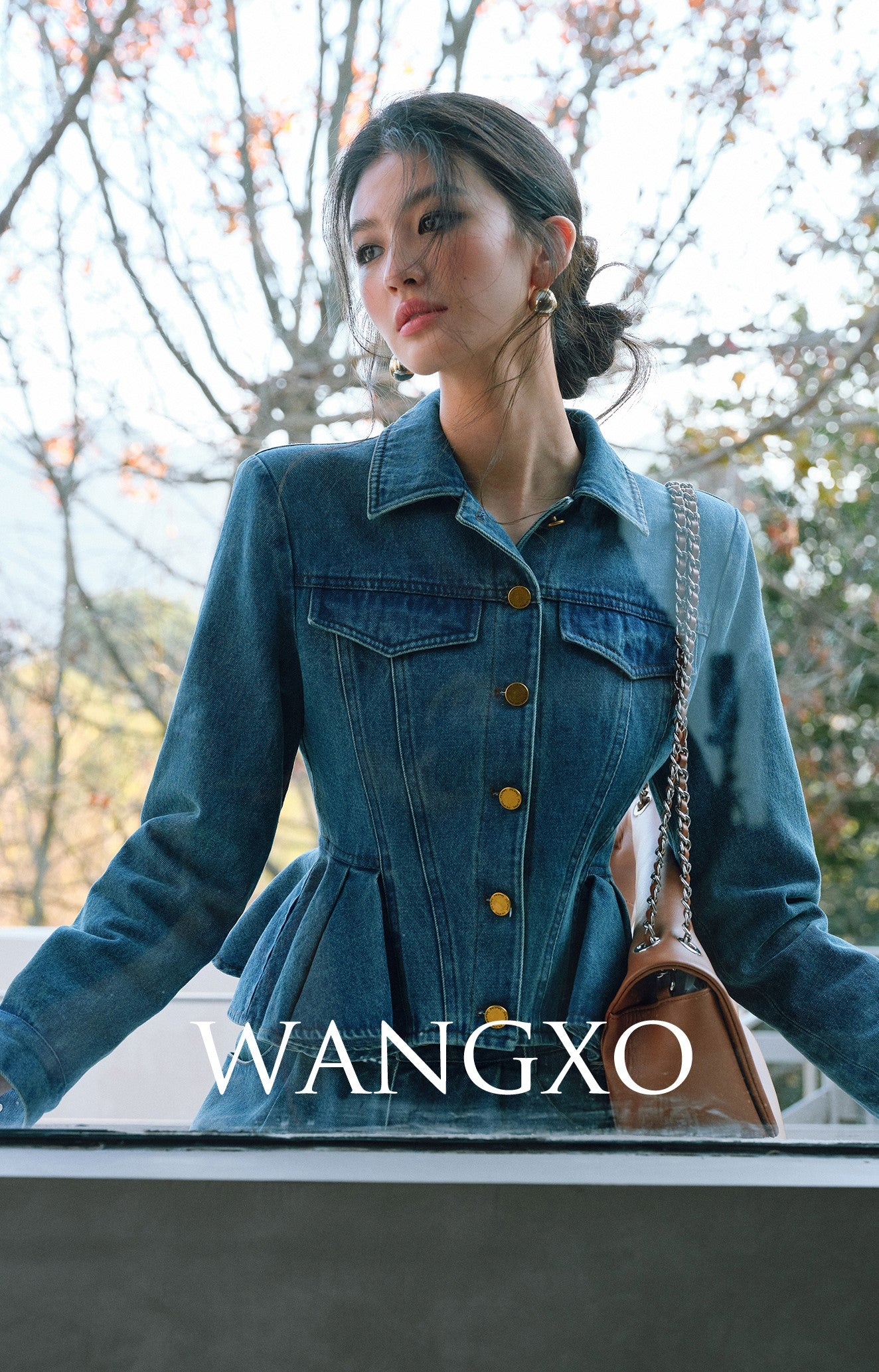 WANGXO| Flexible Cotton Denim Ruffle Top & Straight-Leg Pants- NAYA.