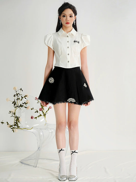 CHECOCRE Elegant Black Versatile Nail Diamond High Waist Thin Pleated Skirt - SONIA