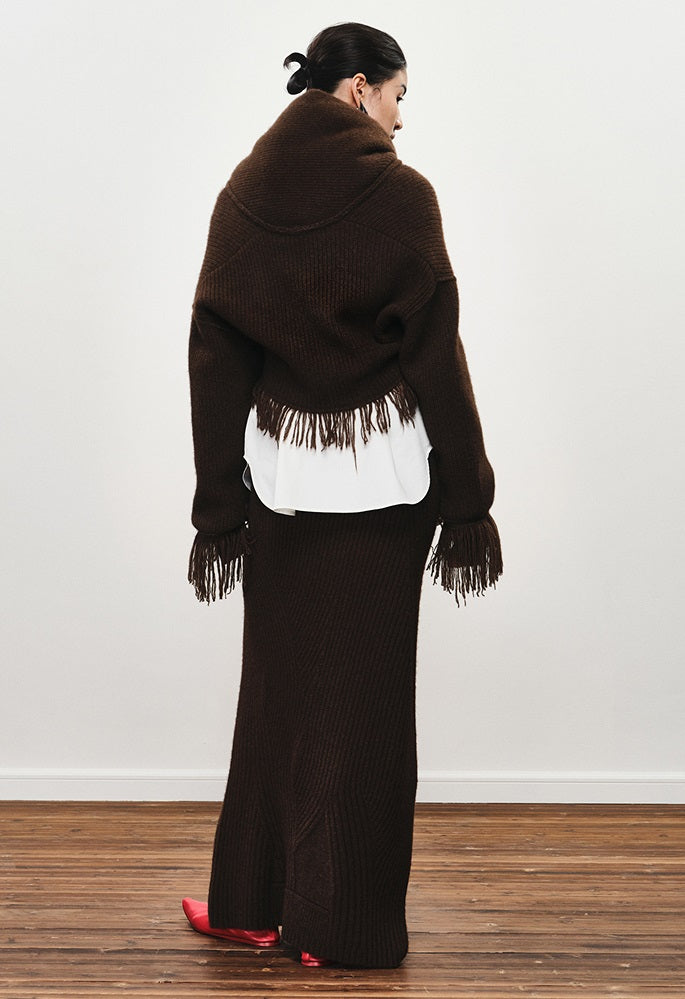 ZHUCHONGYUN  Fringe Loose Drop Shoulder Pit Strip Knitted Jacket--YAKI.
