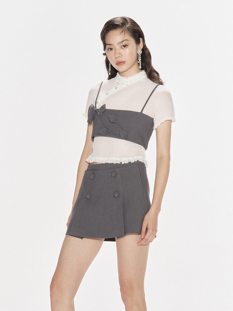 FAME White Mesh Thin Sheer Pleated Short sleeve Top - BRENNAN.